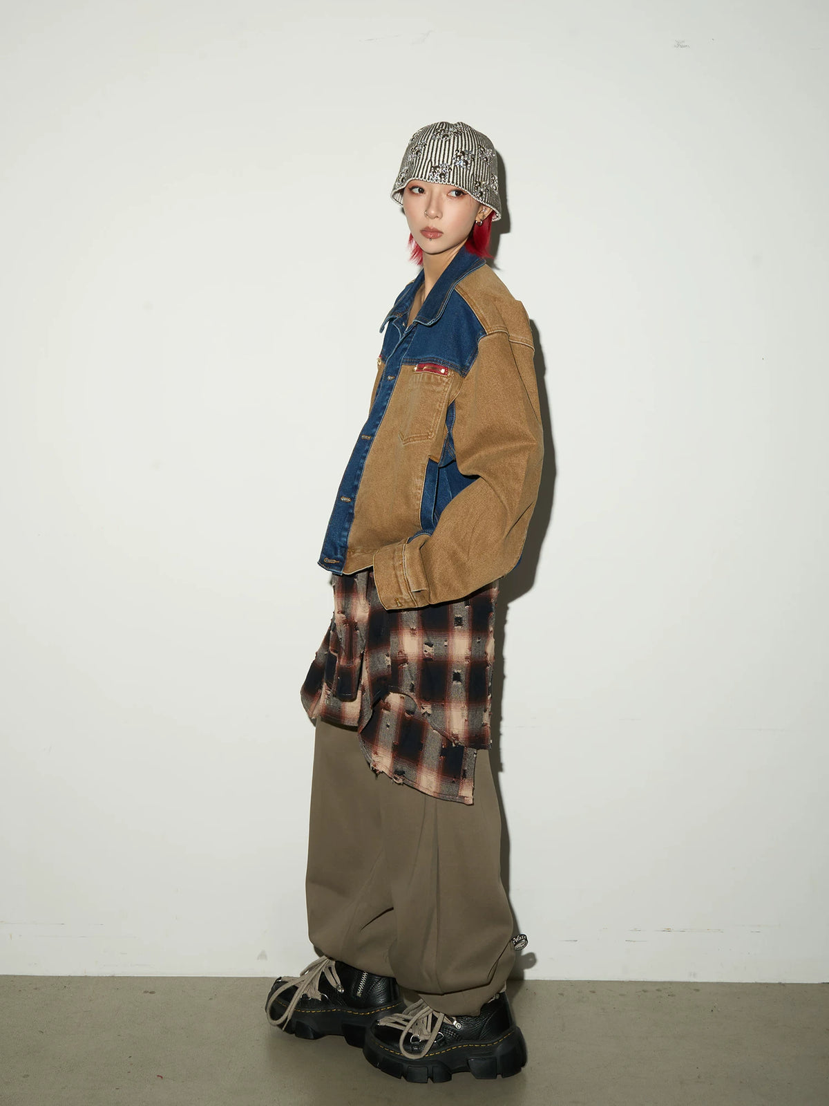 Ripped Plaid Oversize Long Sleeve Shirt
