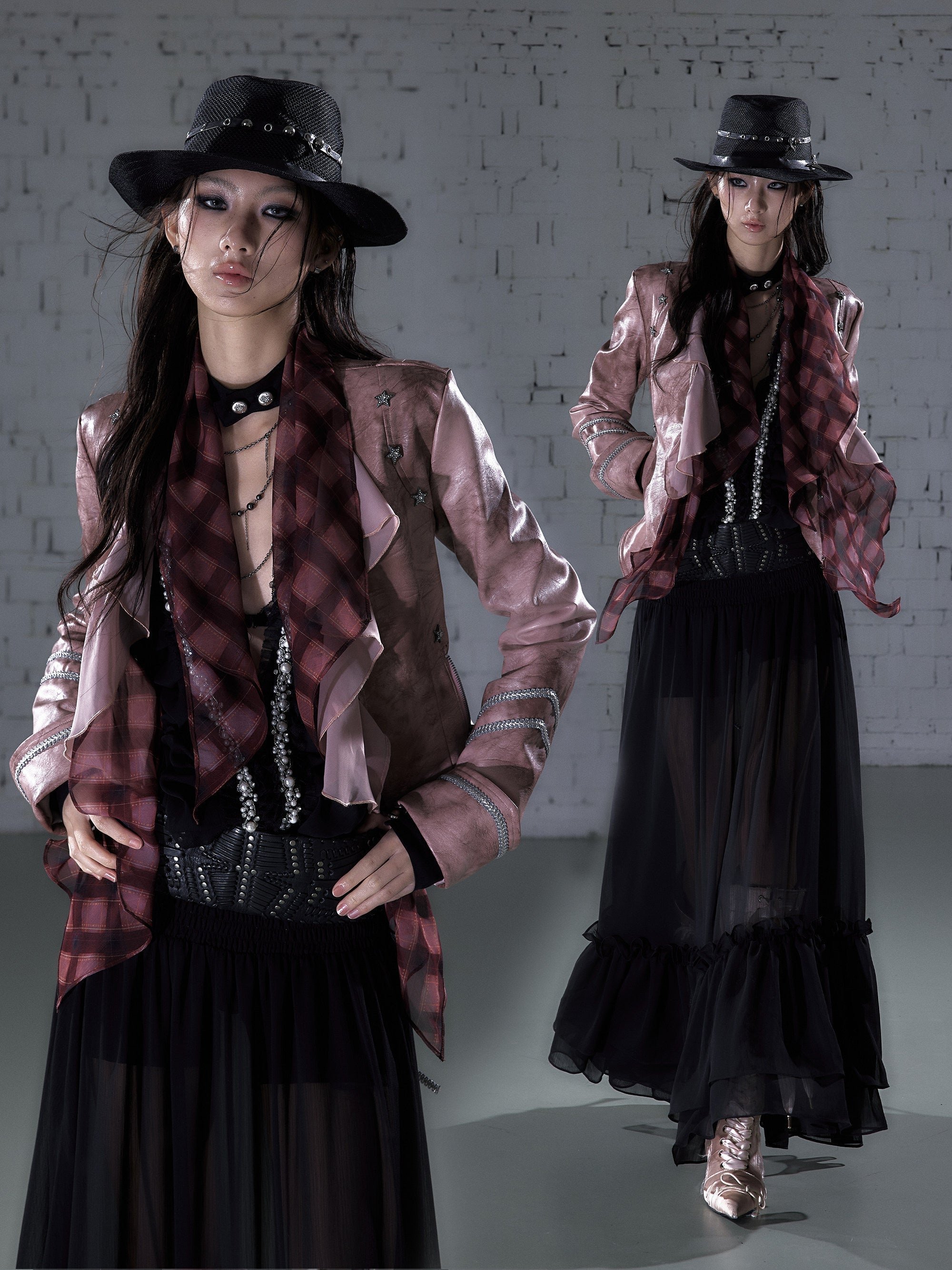 Ruffle Tie-Neck Slim Fit Long Sleeve Shirt