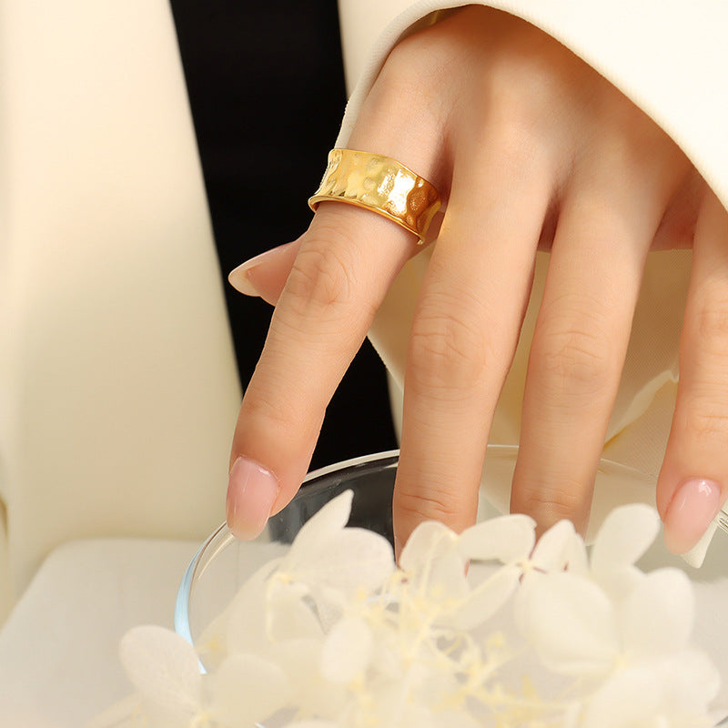 Gold-Plated Open Design Ring, Hammered Texture Fashion Statement, Women's Modern Jewelry, Chic Stackable Band, Trendy Minimalist Accessory, Popular Choice for Gifting, Best Seller in Contemporary Rings