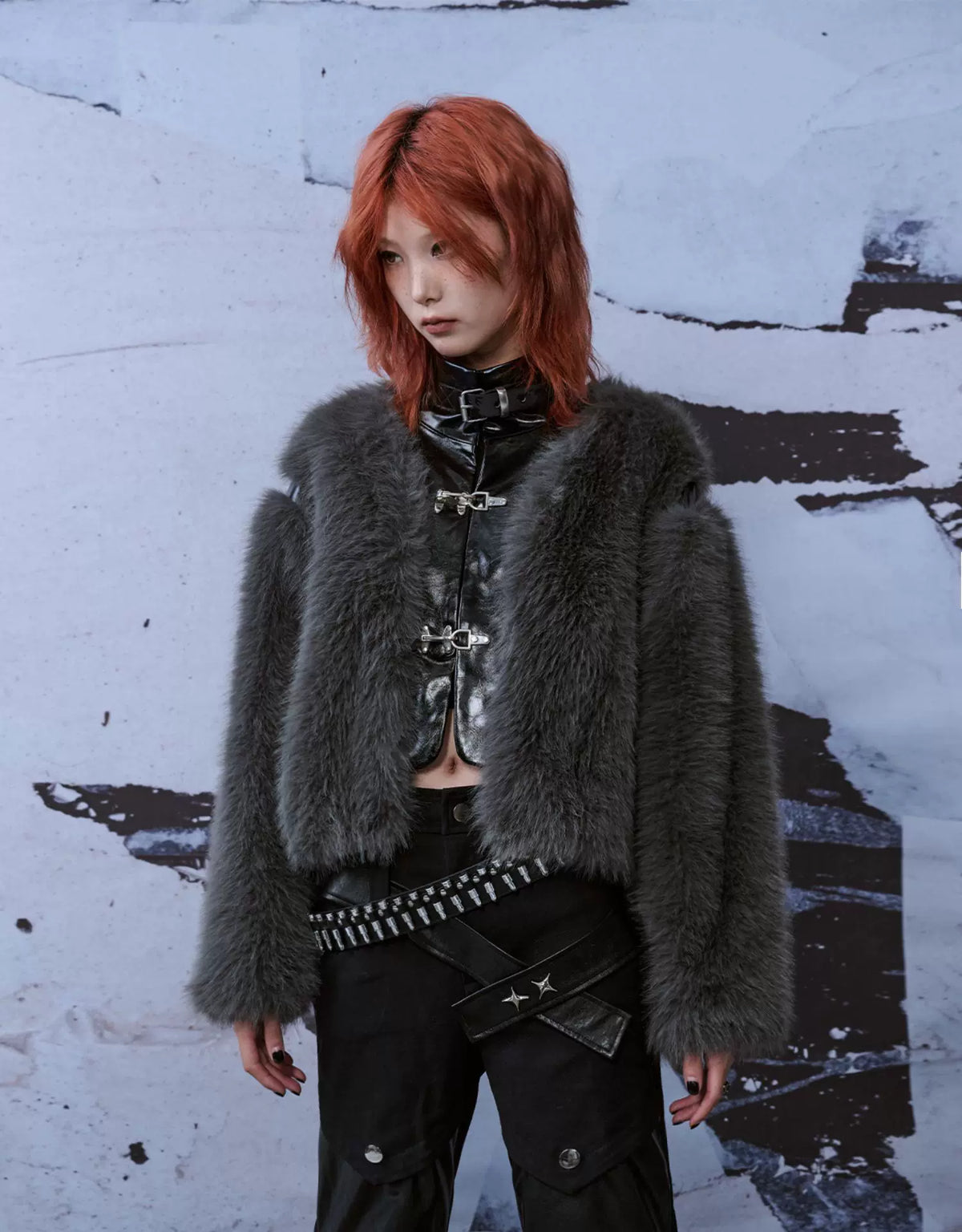 Patchwork Fuzzy Short Fur Jacket