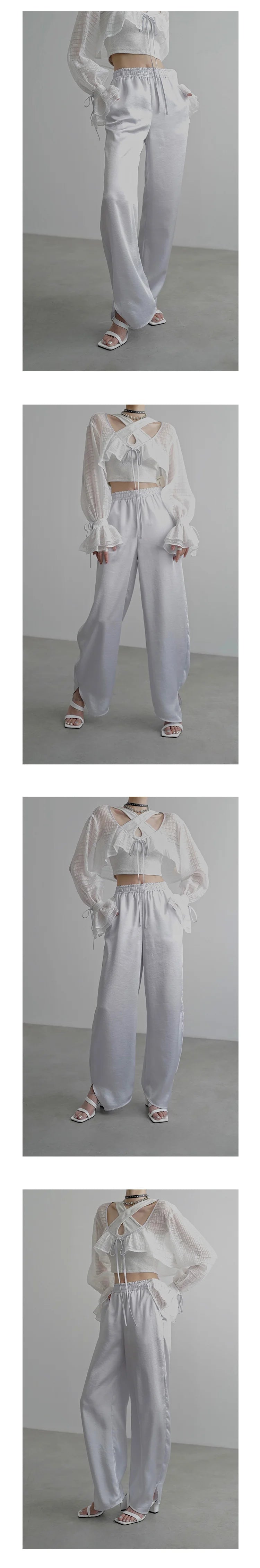 Elastic Slit Wide-Leg Straight Pants