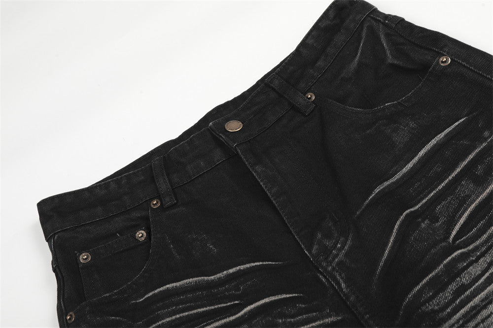 Faded Wide-Leg Jeans - Distressed Denim
