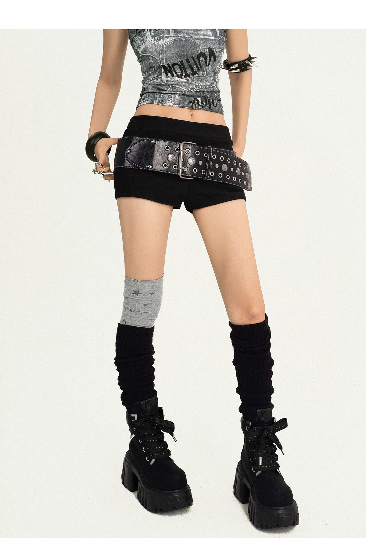 PU Leather Studs Metal Buckle Belt