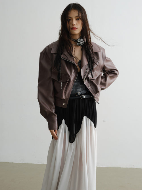 Veste courte en cuir PU marron - Brun / S