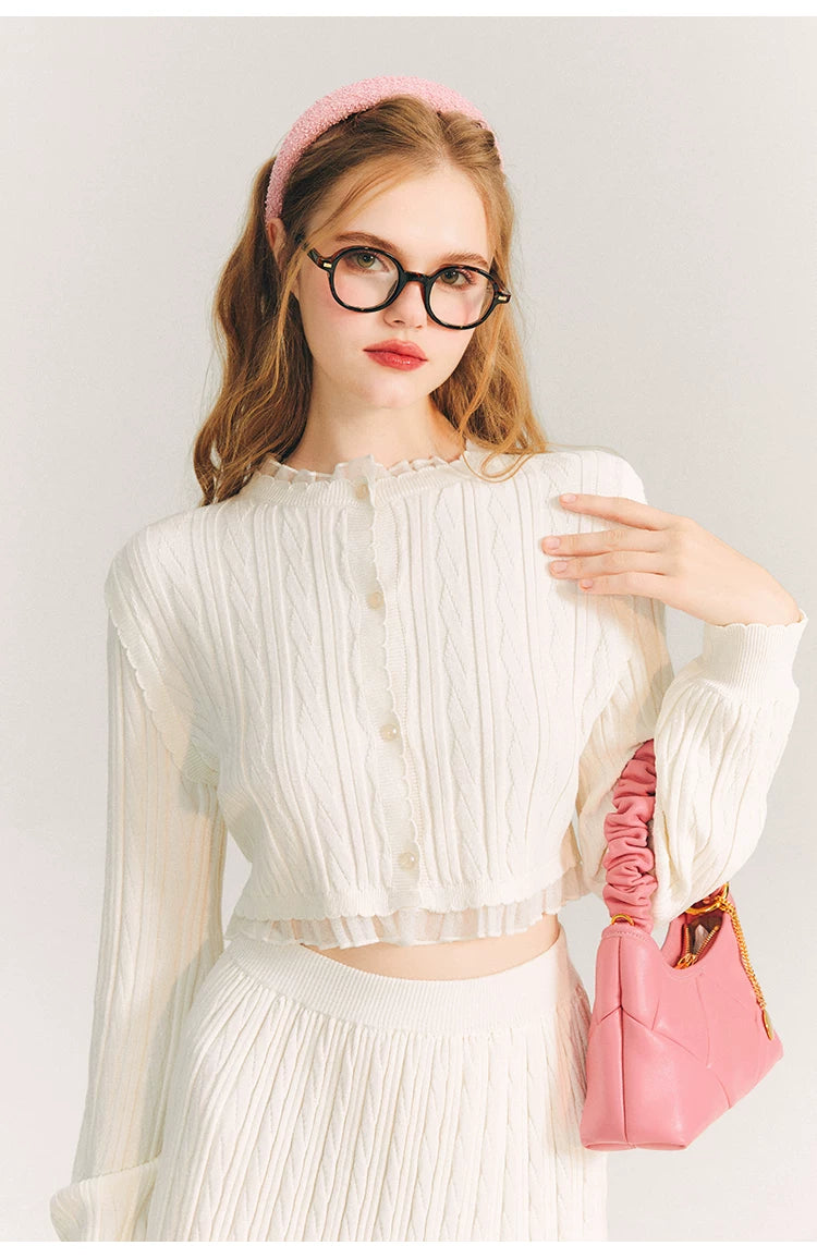 Tulip Button Knit Cardigan & Knit Short Skirt Setup