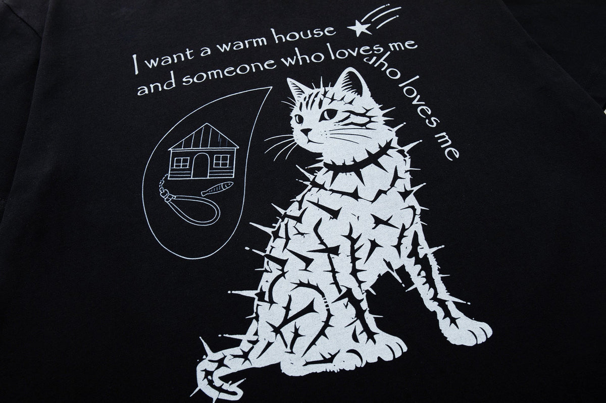 Stud Cat Print Short Sleeve T-Shirt
