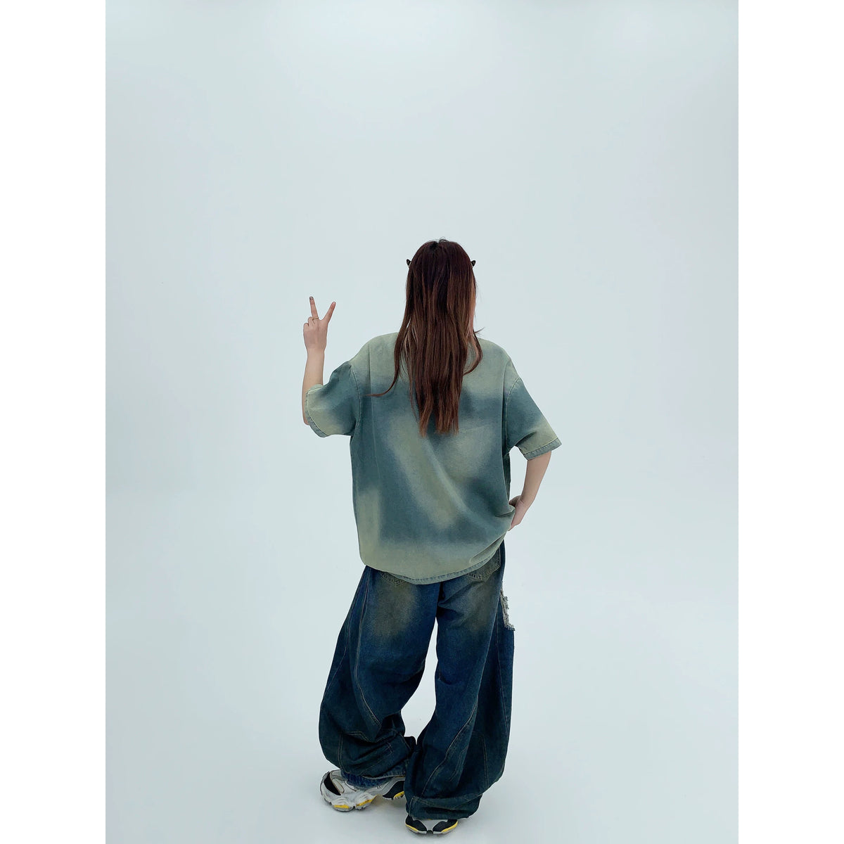 Patch Embroidery Oversized Denim Short Sleeve T-Shirt