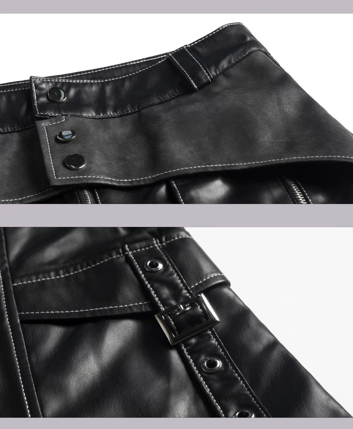 Metal-Embellished Straight-Leg PU Leather Cargo Pants