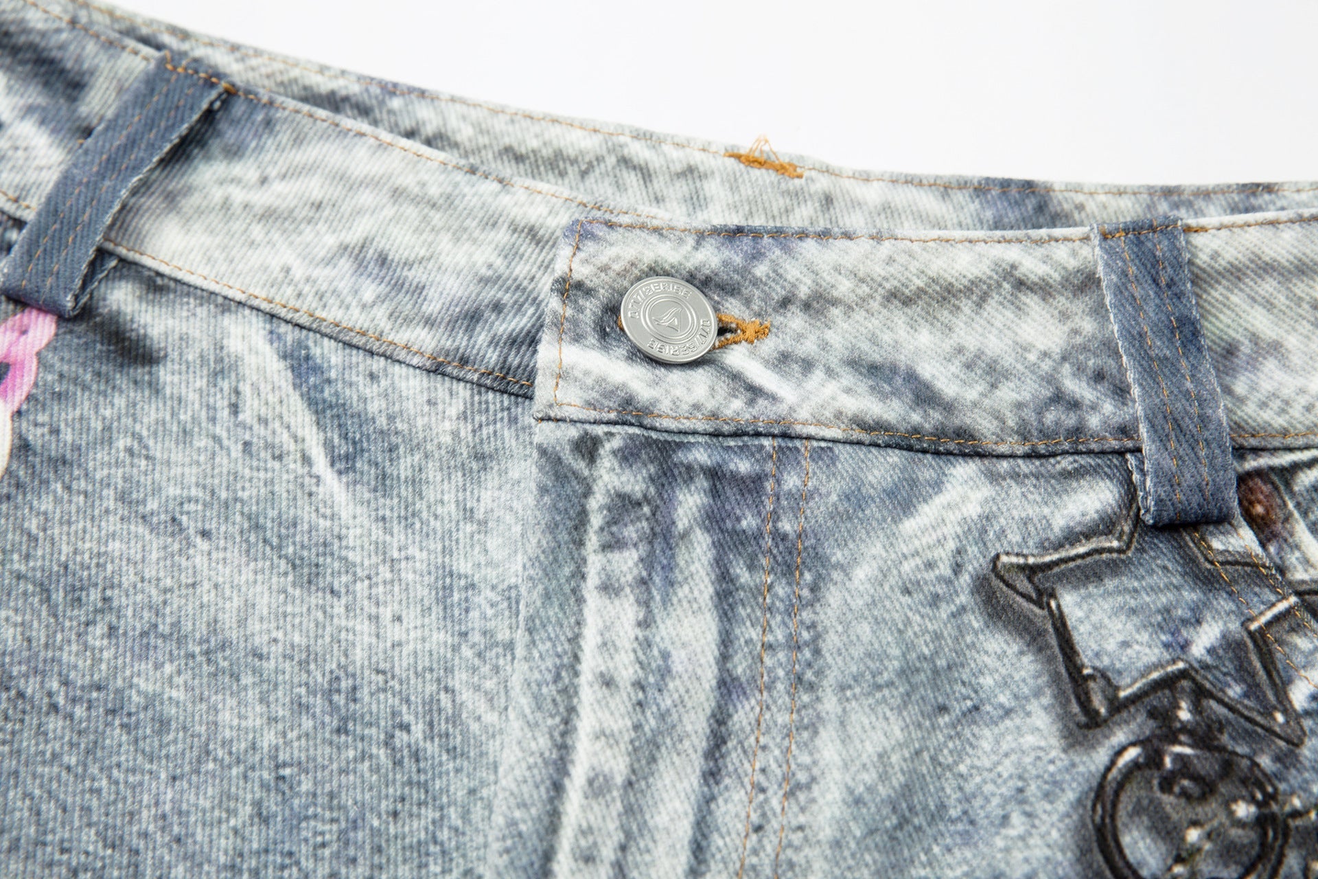 Washed Charm Patch Wide Leg Cropped Denim Jeans