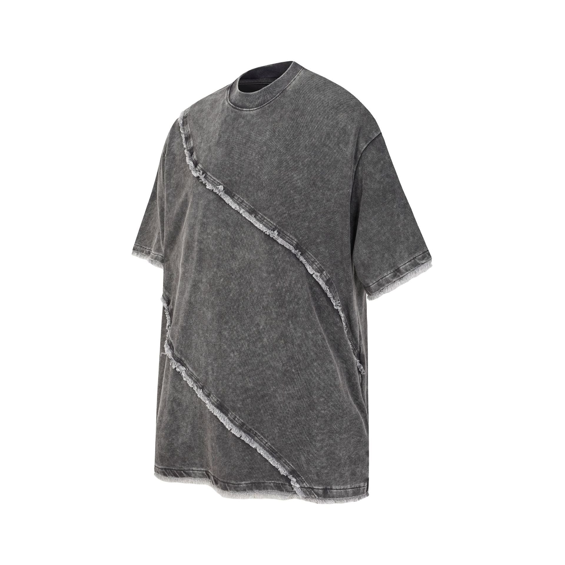 Acid Washed Raw-Edge Splice Short Sleeve T-Shirt