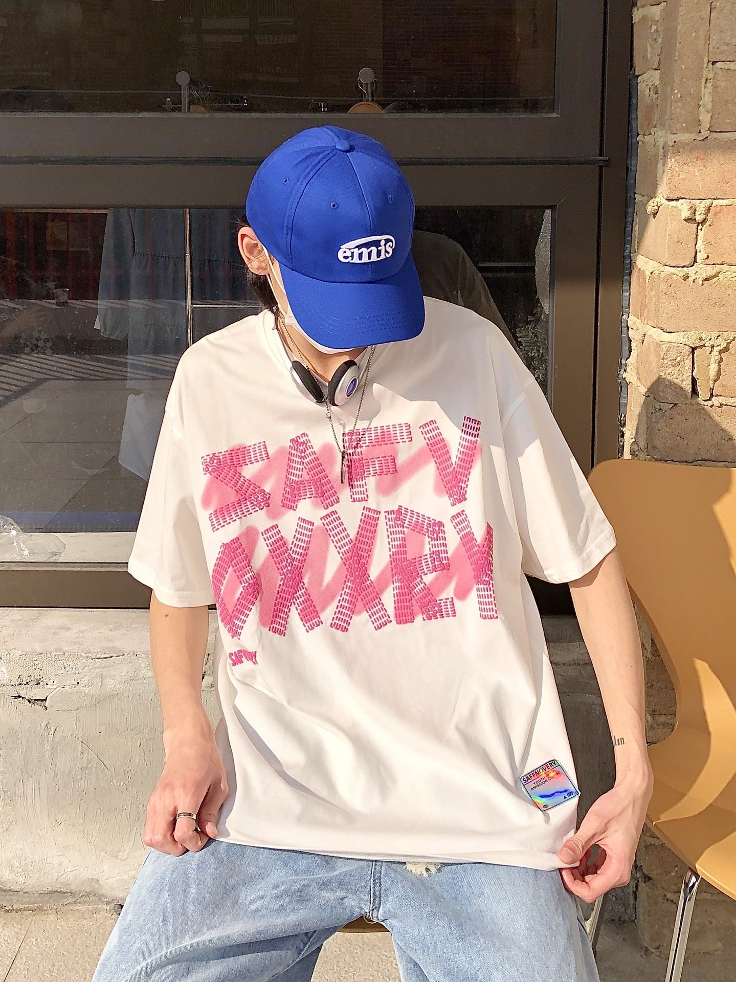 Foam Letter Print Short Sleeve T-Shirt