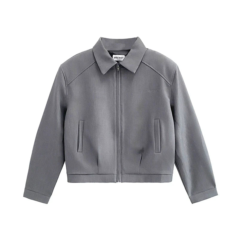 Cropped Shoulder Pad Zipper Jacket