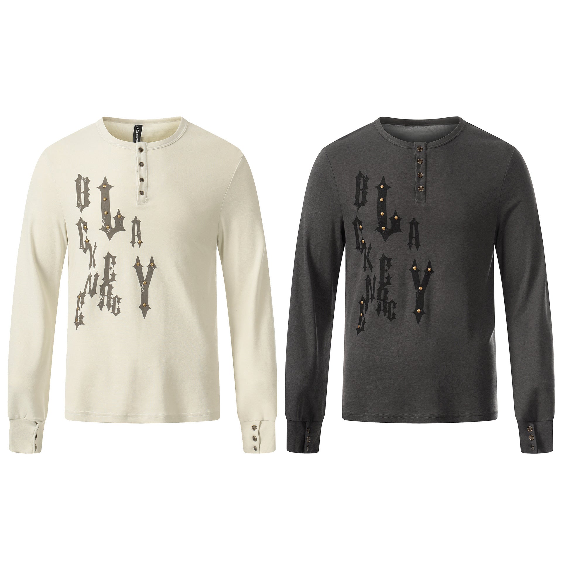 Henley Letter Studs Detail Long Sleeve T-Shirt