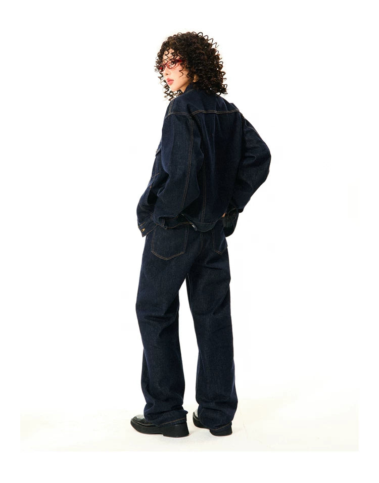 Button Oversize Denim Jacket & Wide Leg Denim Jeans Setup