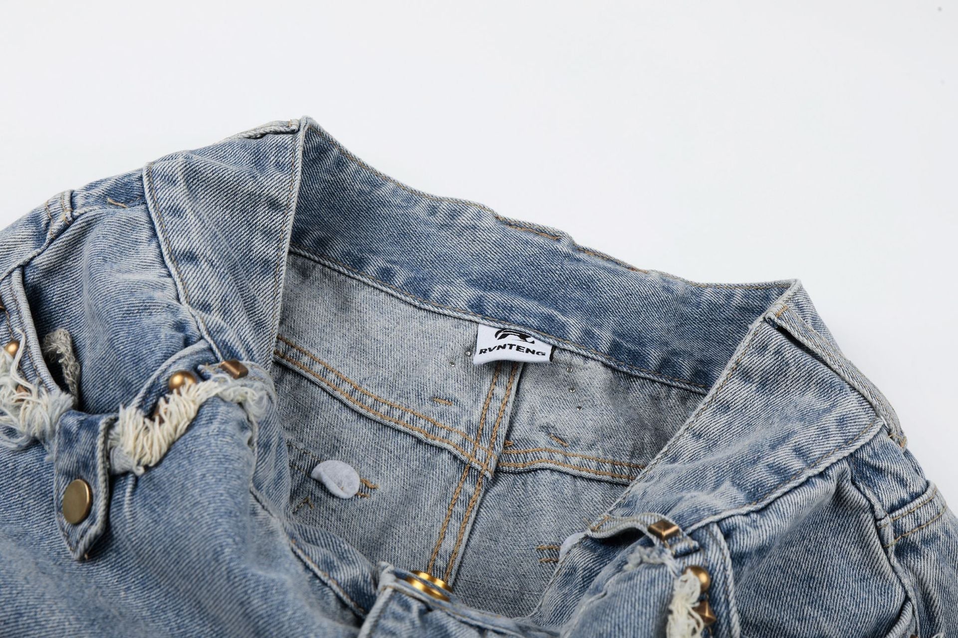 Fringe Studs Denim Jort