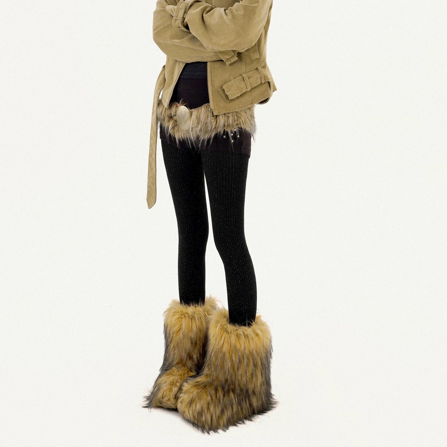 Cutout Ring PU Leather Furry Belt