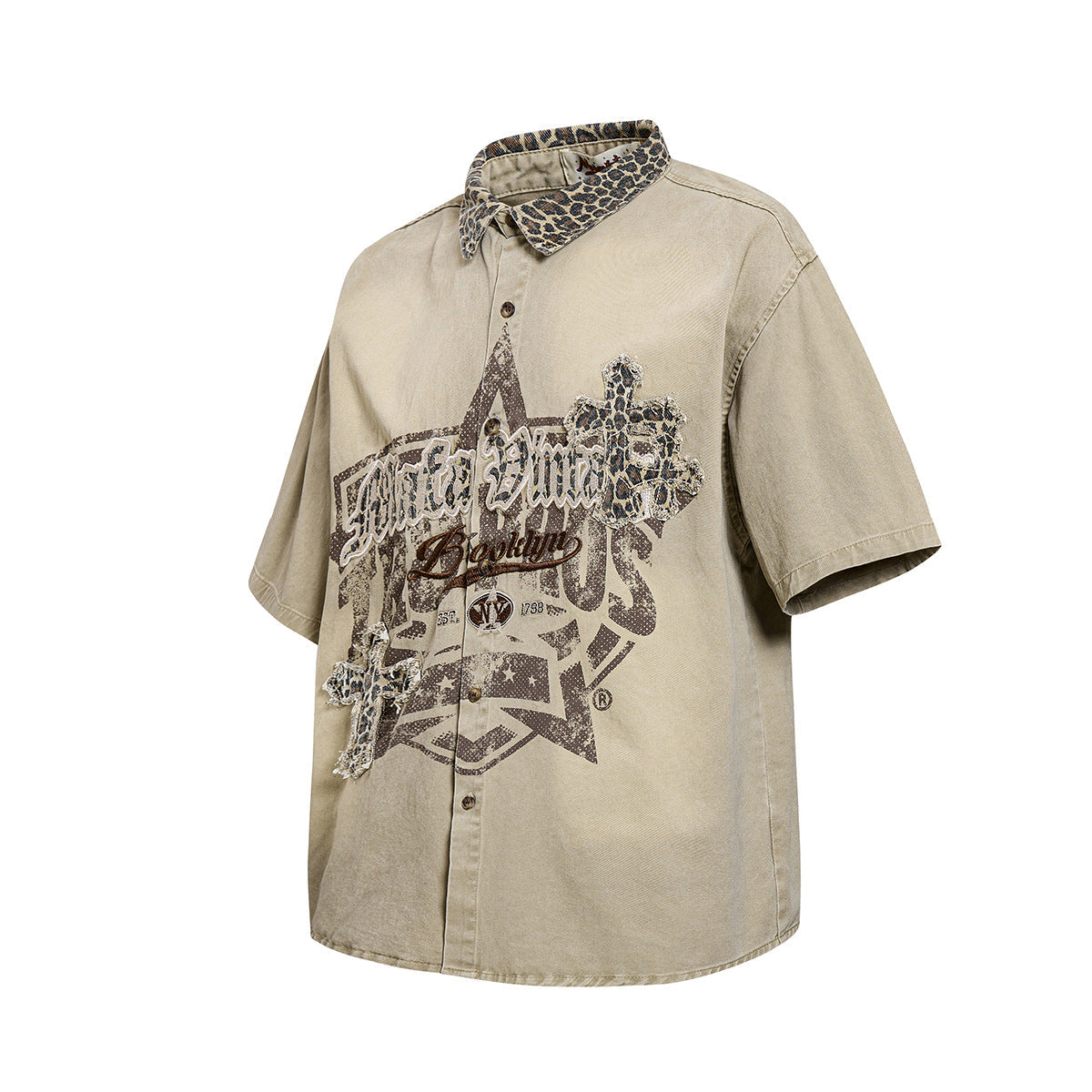 Leopard Print Cross Graphic Short Sleeve Shirt