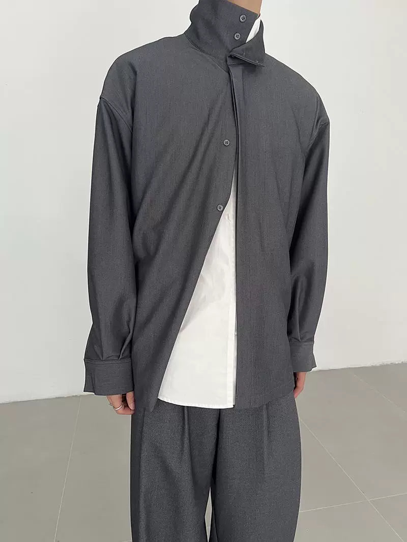 Reverse Pocket High-Neck Long Sleeve Shirt
