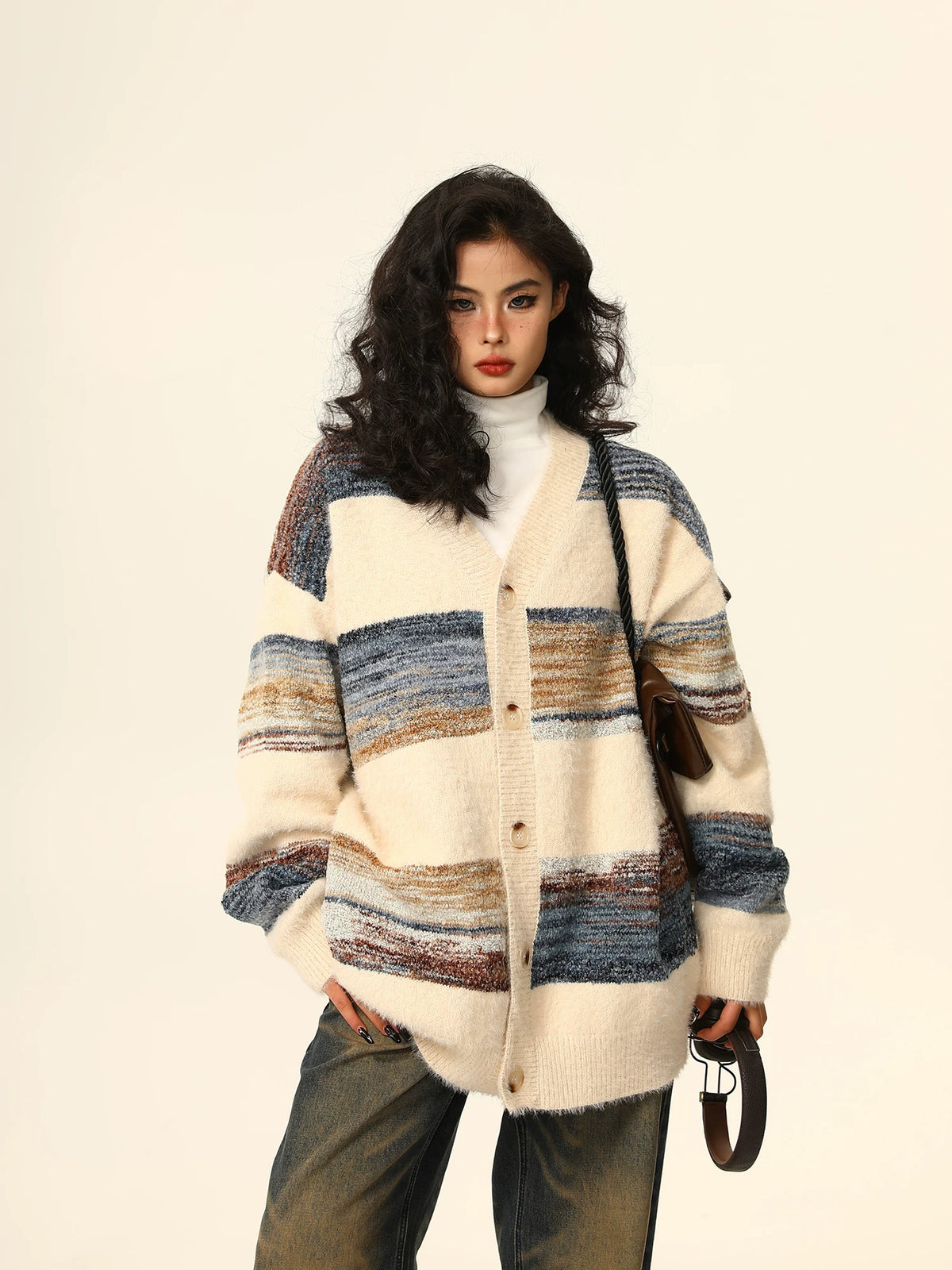 Oversized Striped Knit Cardigan