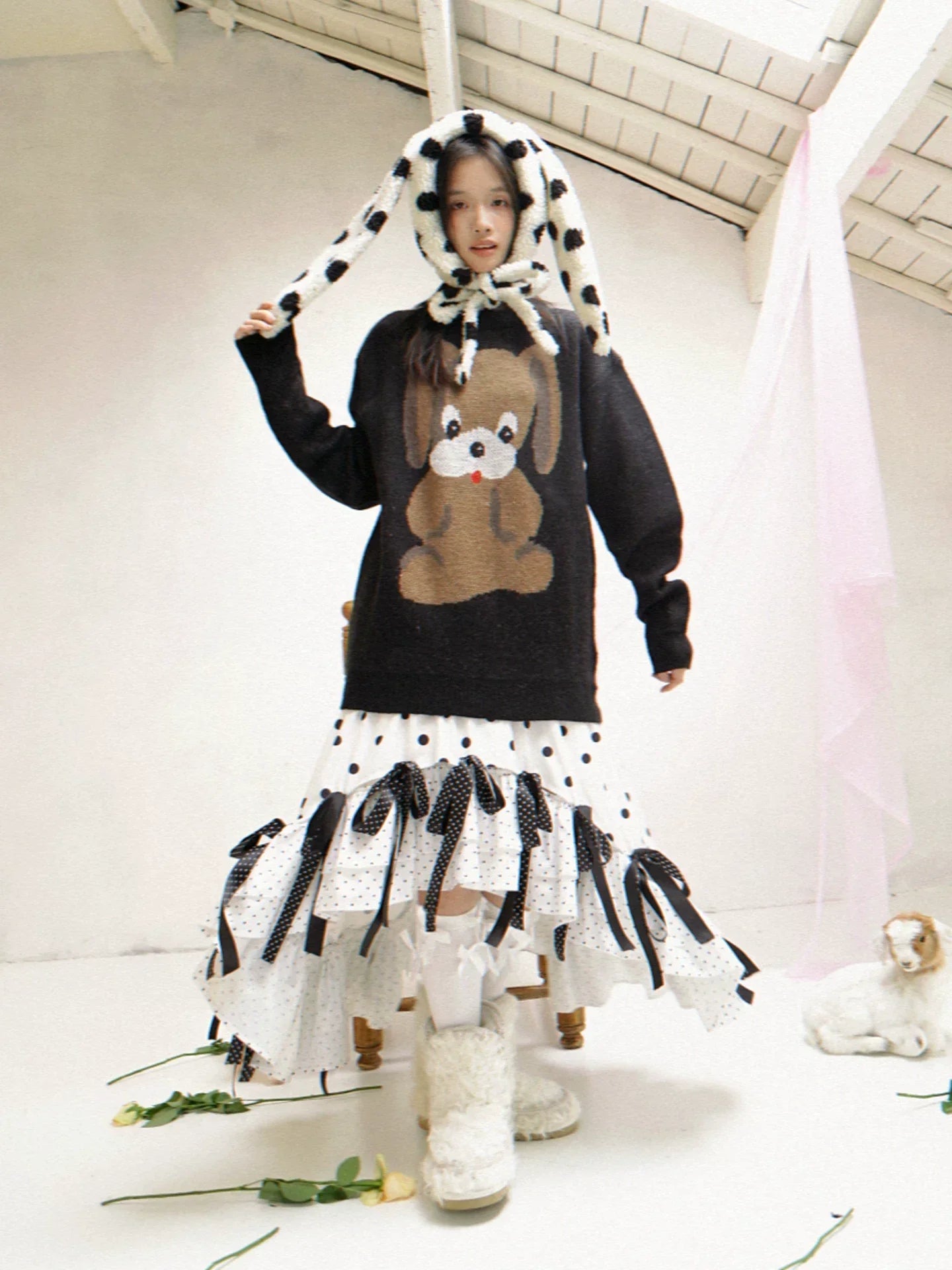 Dog Graphic Design Oversize Knit Sweater