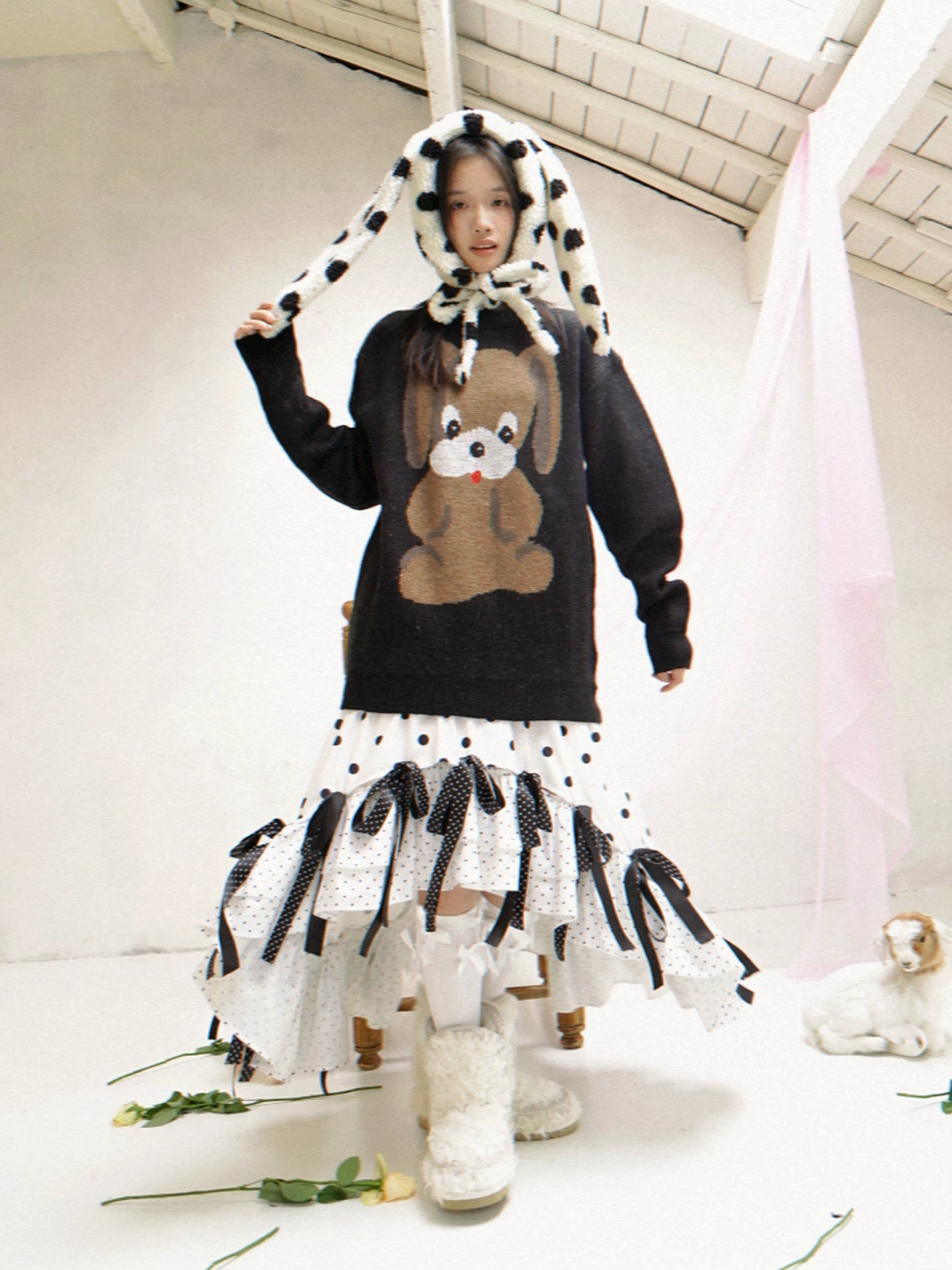 Dog Graphic Design Oversize Knit Sweater