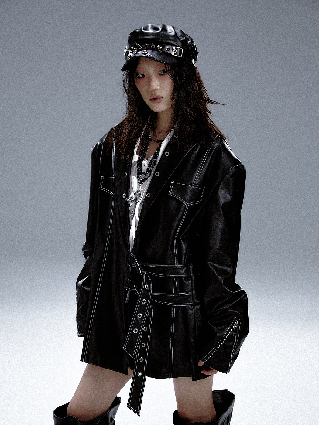 Metal Accents Heavy PU Leather Jacket