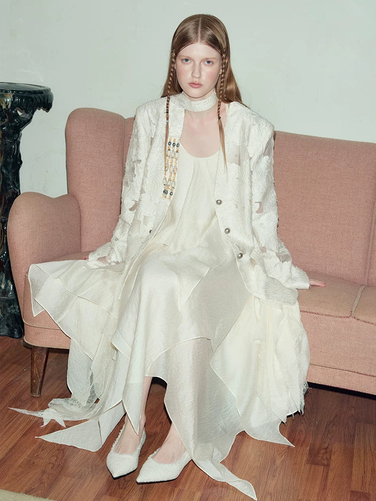 Beaded Collarless Tailored Jacket