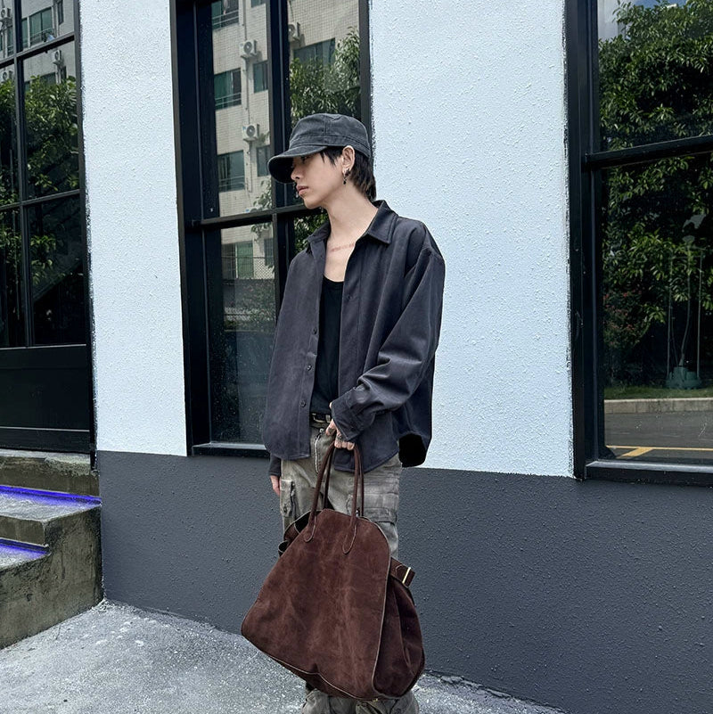 Suede Oversize Long Sleeve Shirt Jacket