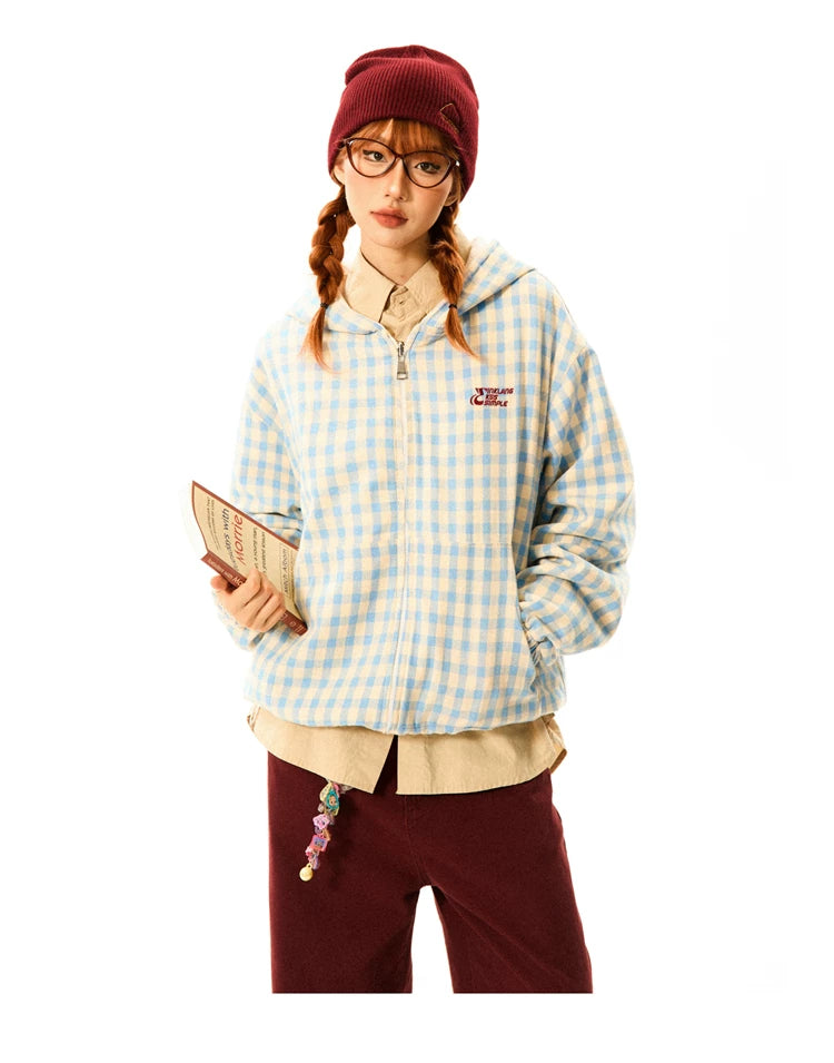 Gingham Logo Zipper Hoodie