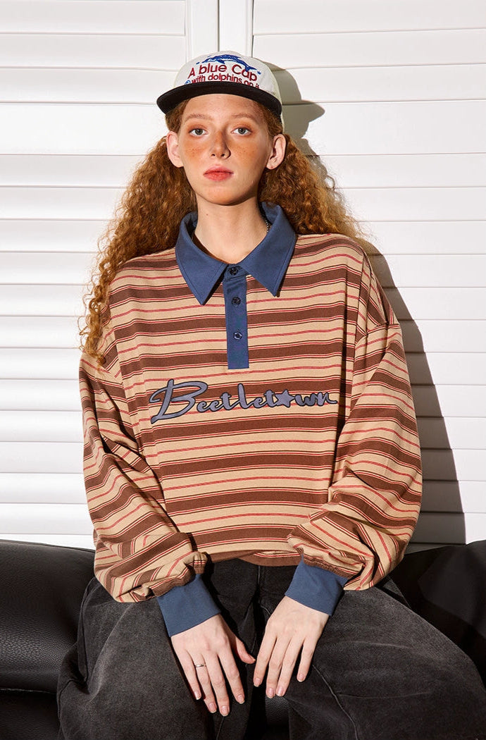 Retro Contrast Polo Neck Sweater