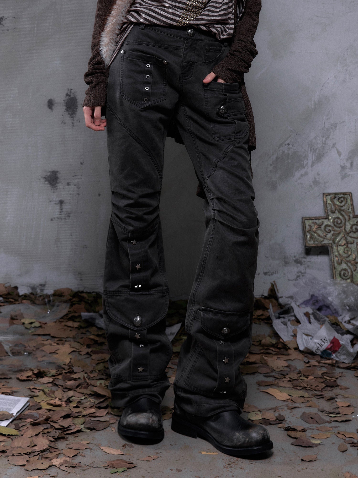Wrinkle Washed Flare Suede Pants