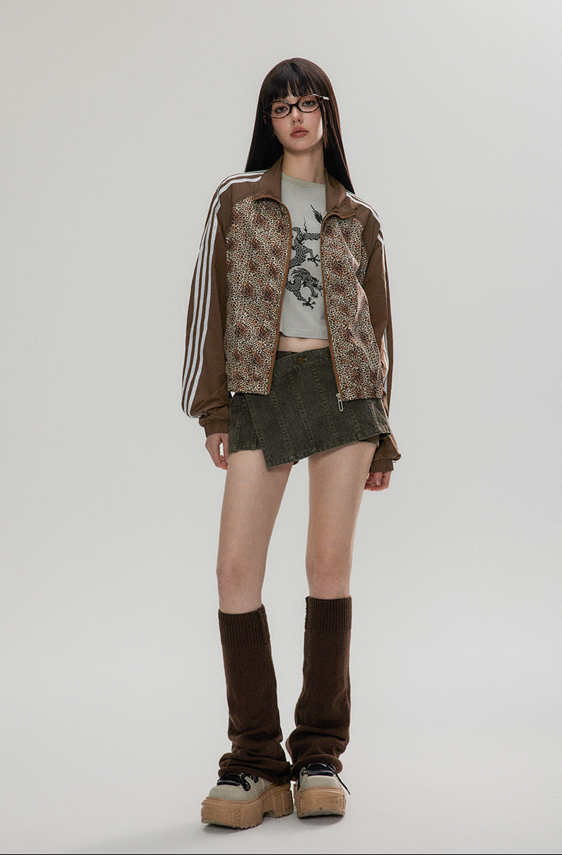 Leopard Print Stand Collar Jacket