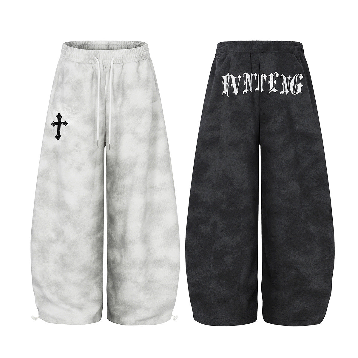 Cloud Washed Cross Embroidery Wide Leg Sweaet Pants