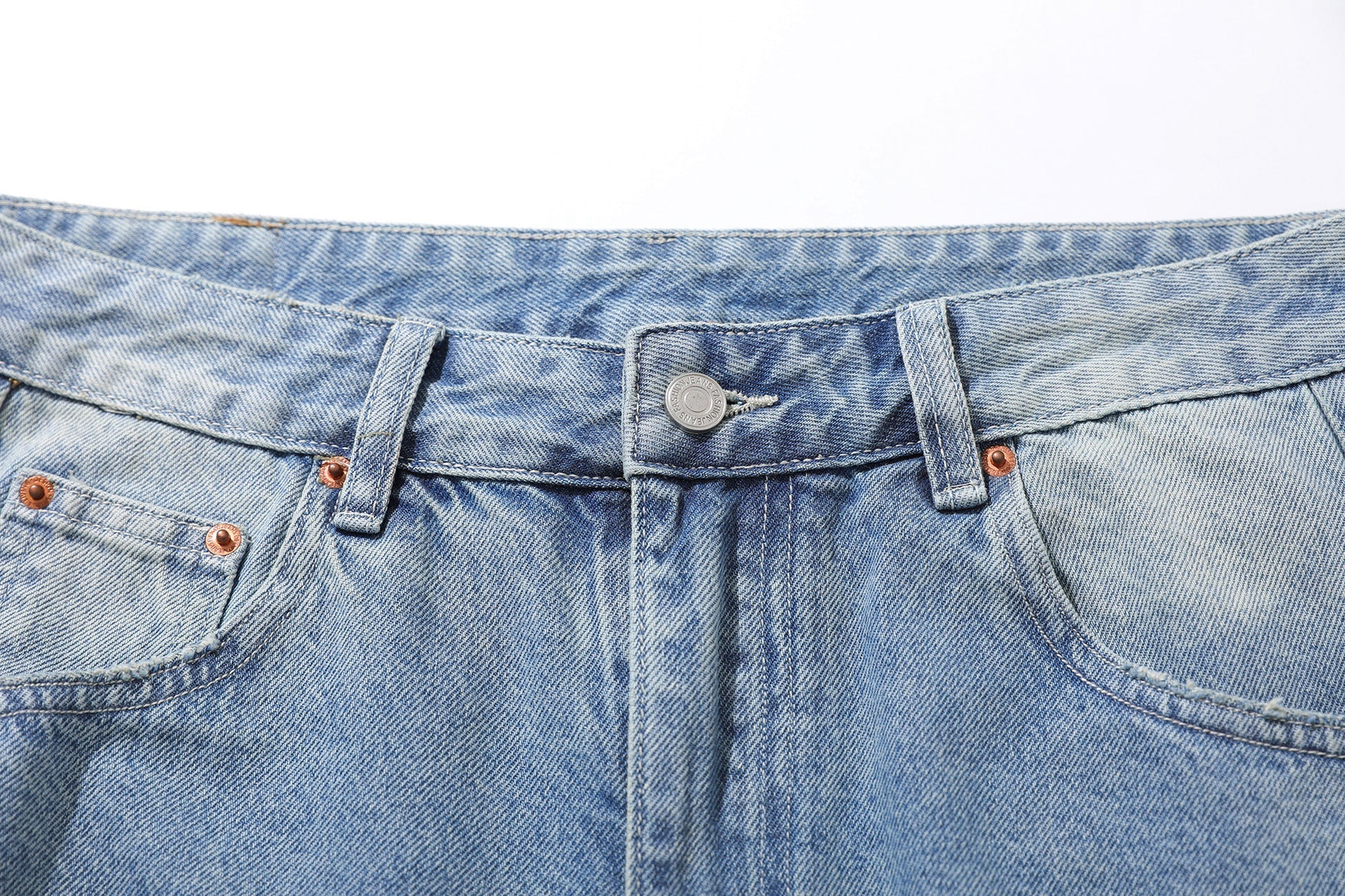 Wash Damage Straight Wide Leg Denim Jeans