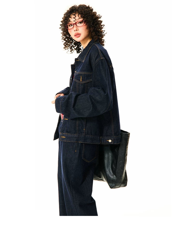 Button Oversize Denim Jacket & Wide Leg Denim Jeans Setup
