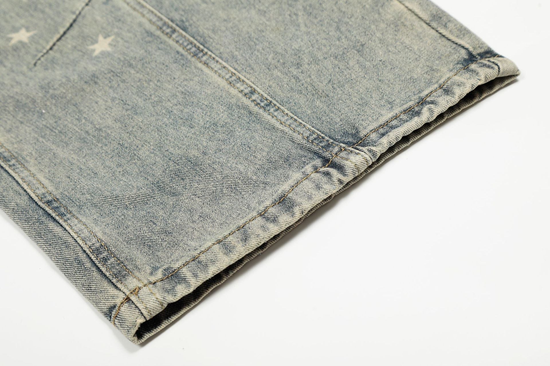 Star Print Curved Denim Jeans
