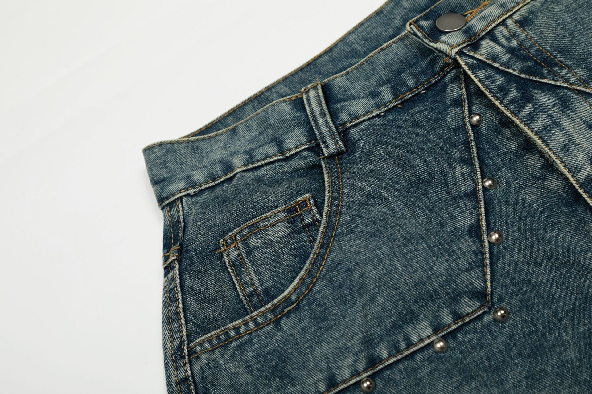 Star Patch Rivet Wide Leg Denim Jeans