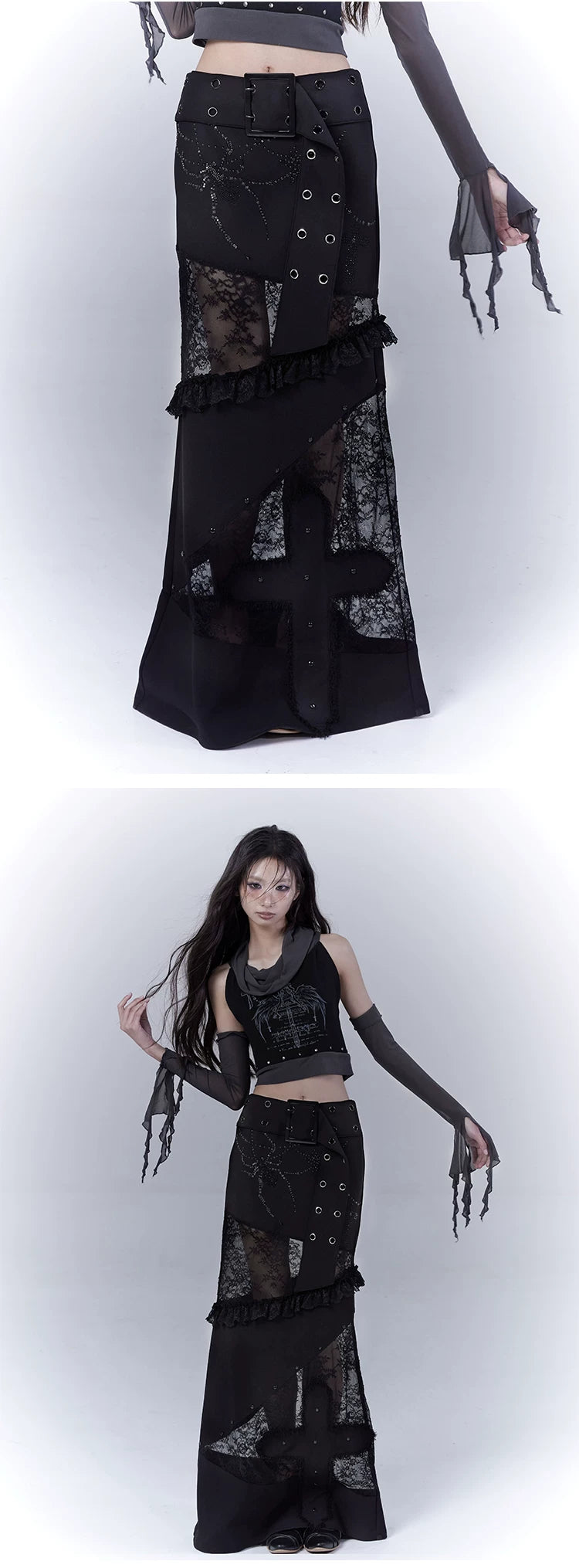Lace Patchwork Low Waist Skirt