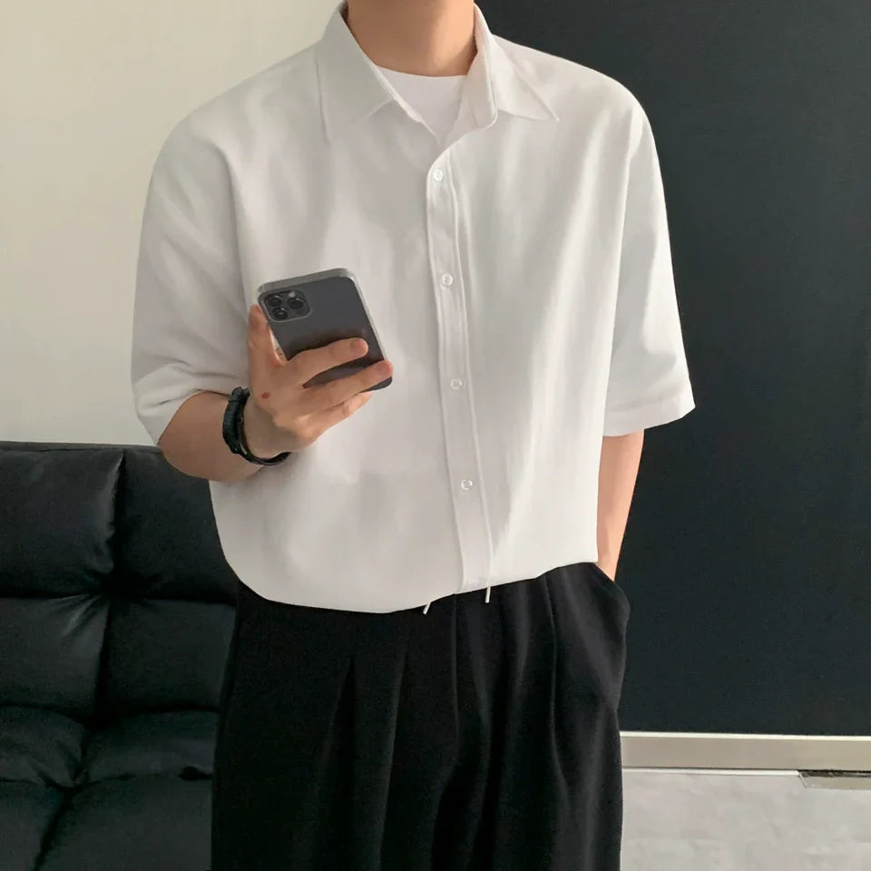 Lapel Solid Color Short Sleeve Shirt