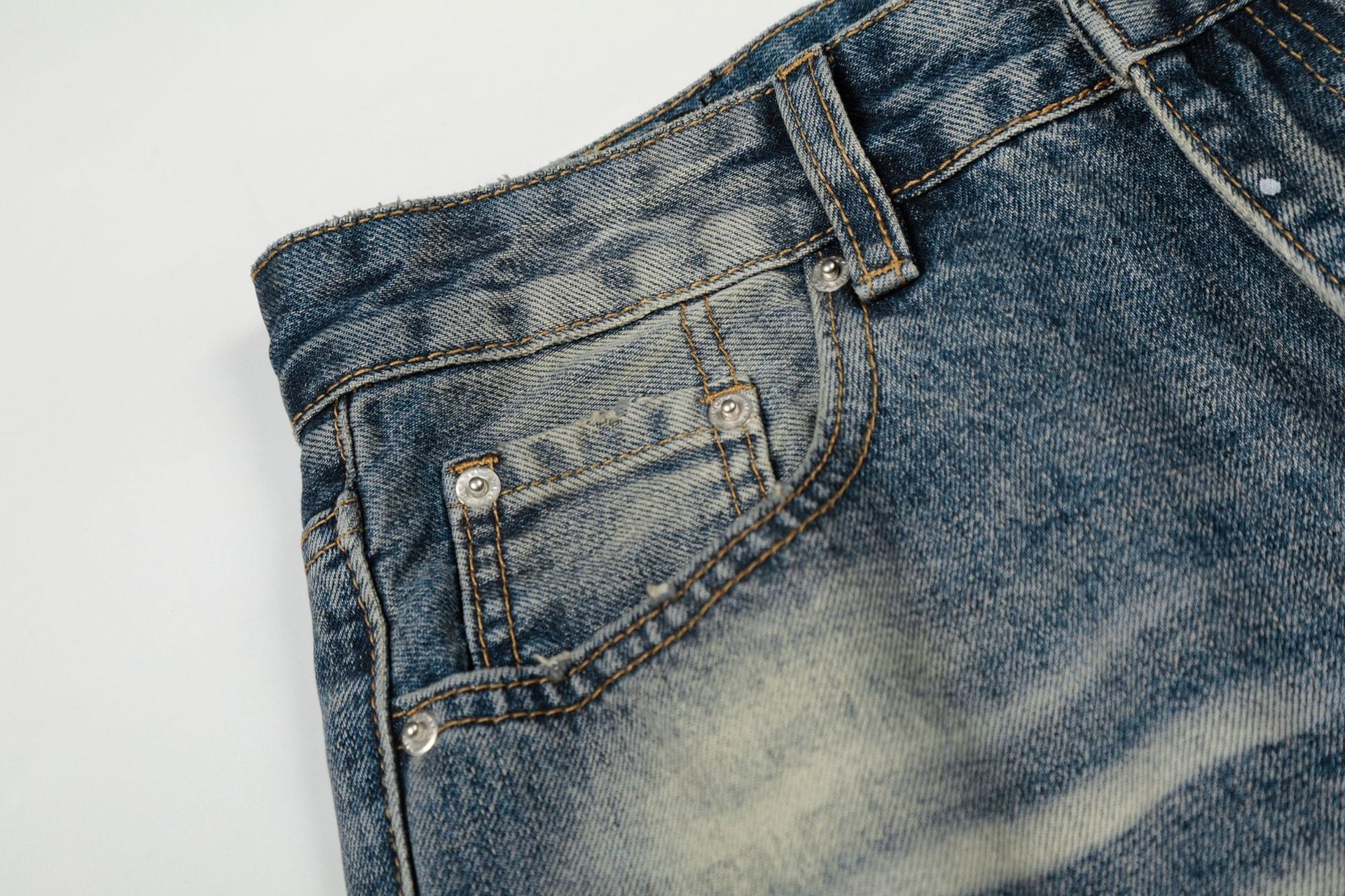Washed Whisker Paint Splatter Straight Denim Jeans