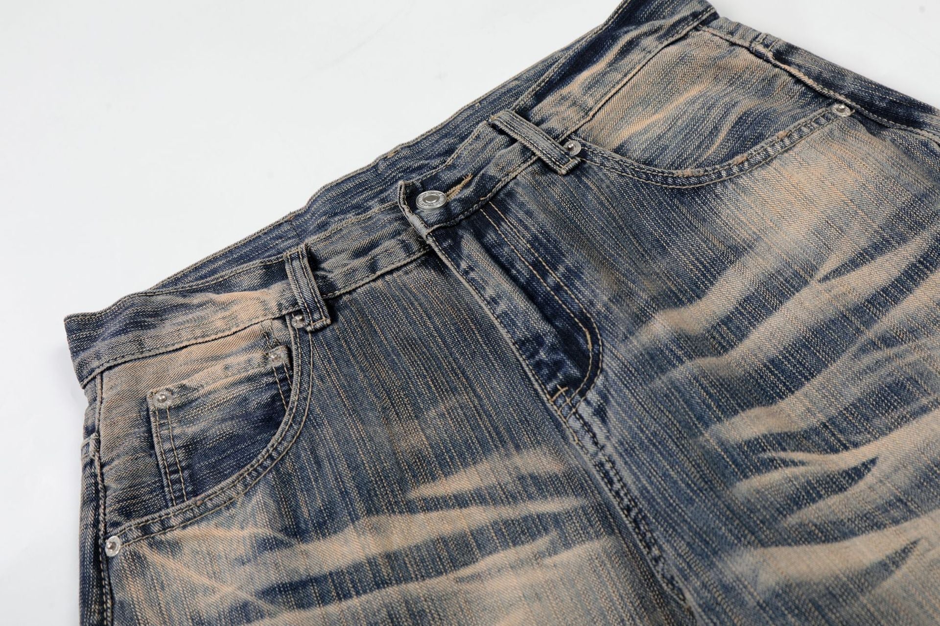 Washed Whisker Wide Leg Denim Jeans