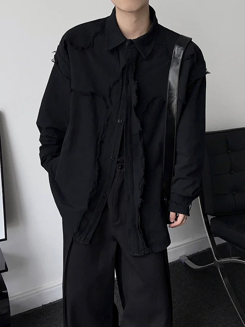 Washed Raw Hem Oversize Long Sleeve Shirt