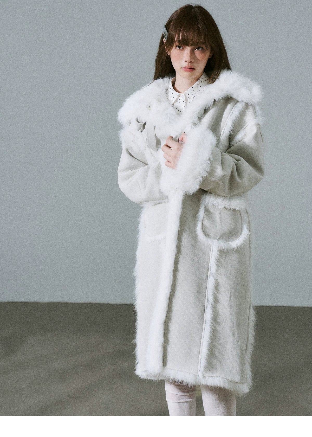 Bow Detail Fake Fur Trimmed Coat