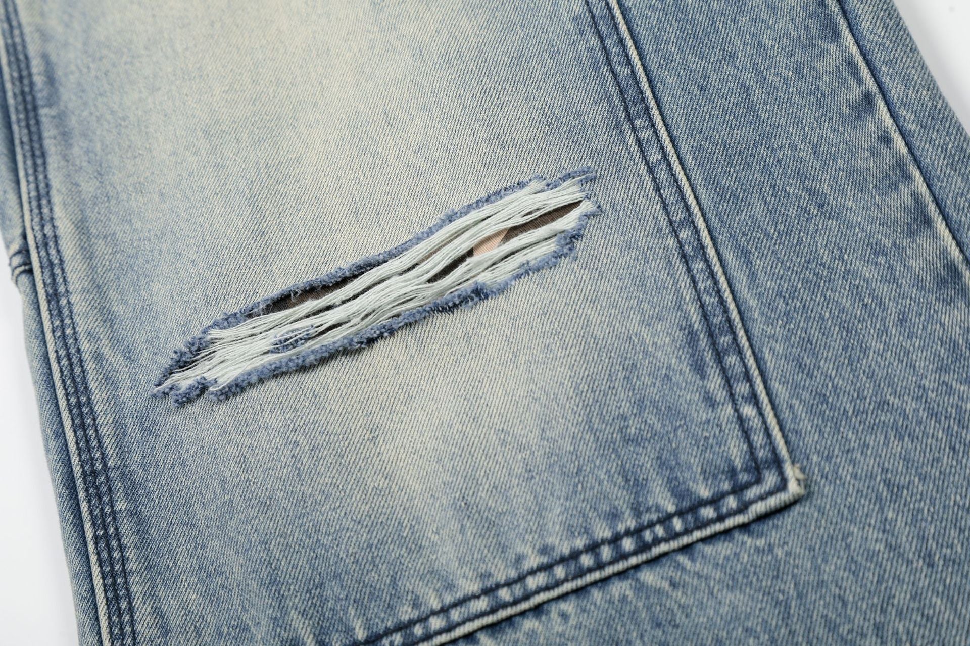 Washed Deconstruction Damage Wide Leg Denim Jeans