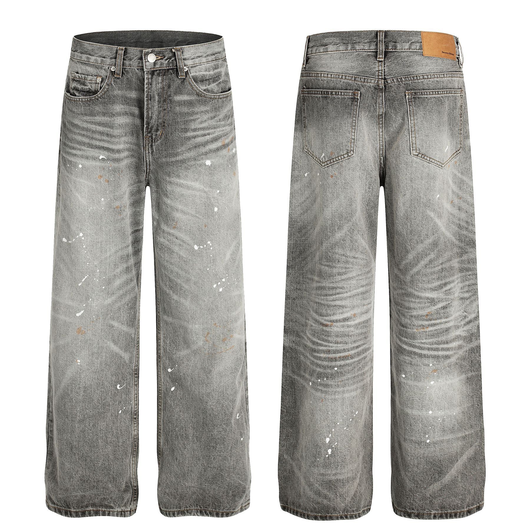 Dirty Washed Paint Wide Leg Denim Jeans