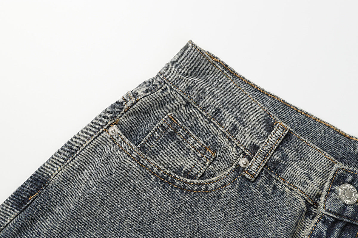 Panel Design Wide Leg Denim Jeans