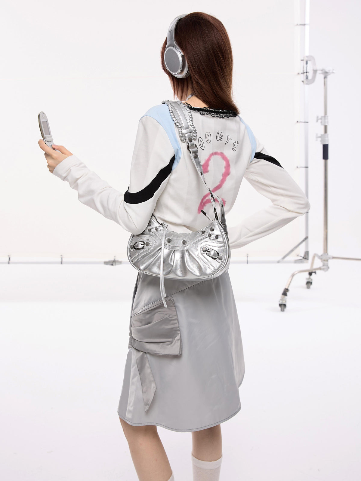 Lace Bow Collar Patchwork Jersey-Style T-Shirt