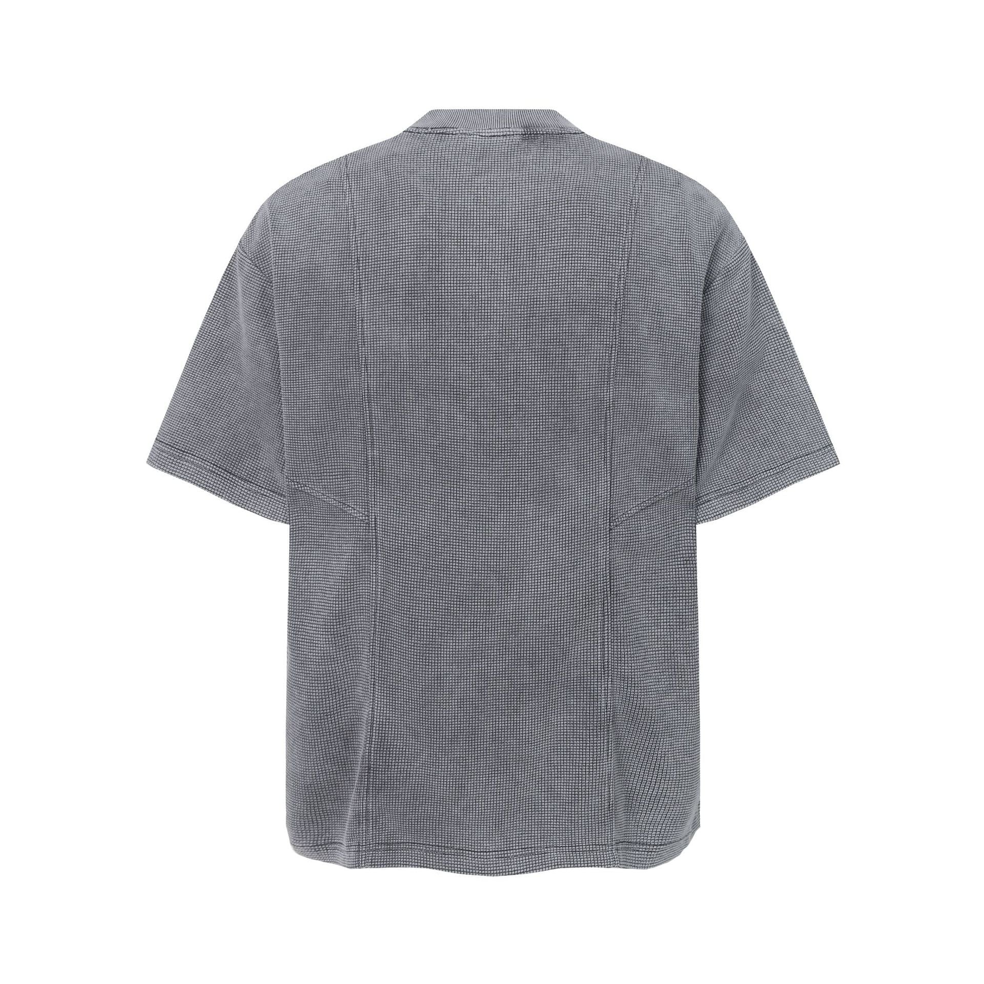 Half-Open Collar Check Wash Damage Short Sleeve T-Shirt