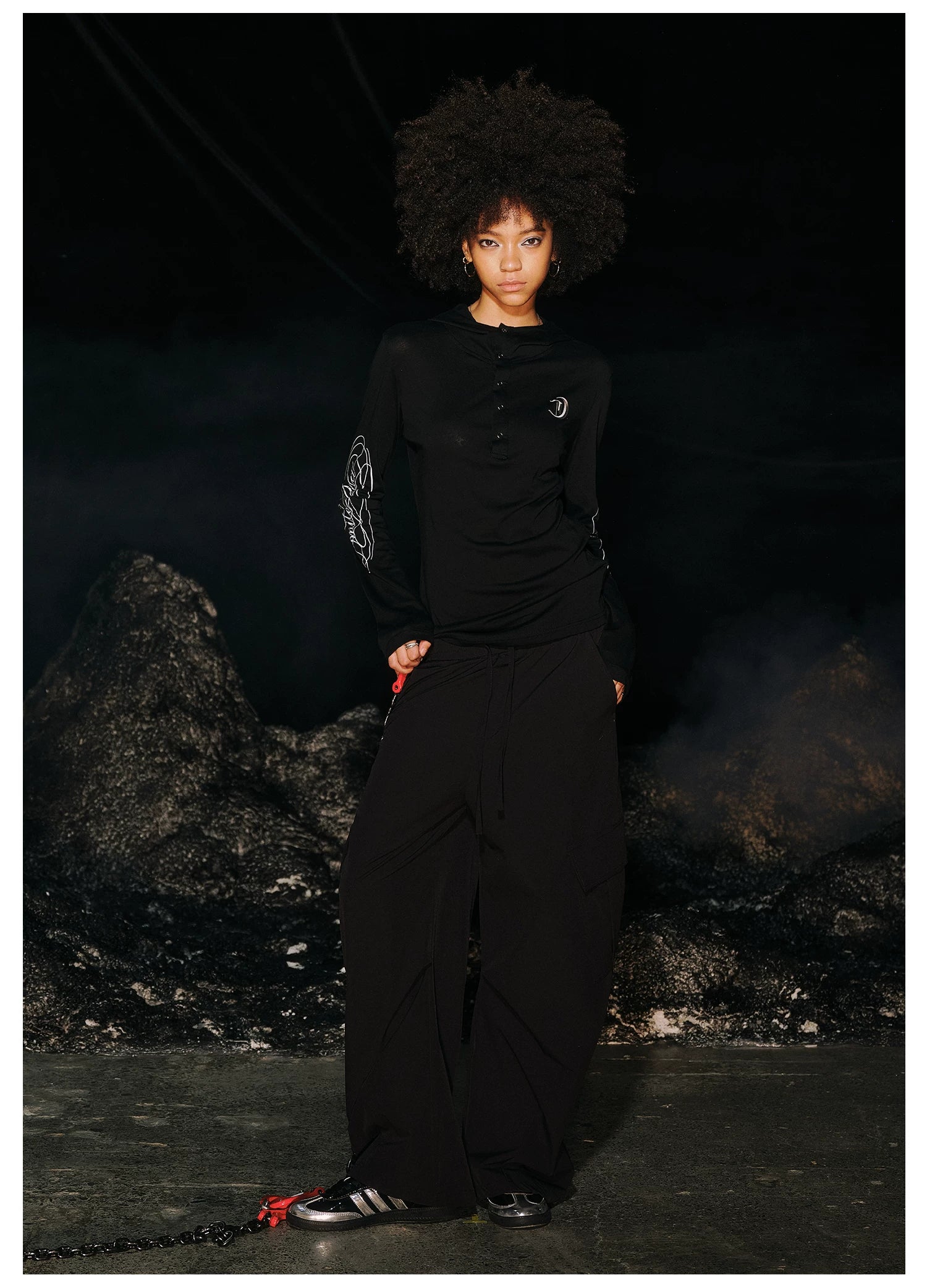 Hooded Button Print Long Sleeve T-Shirt
