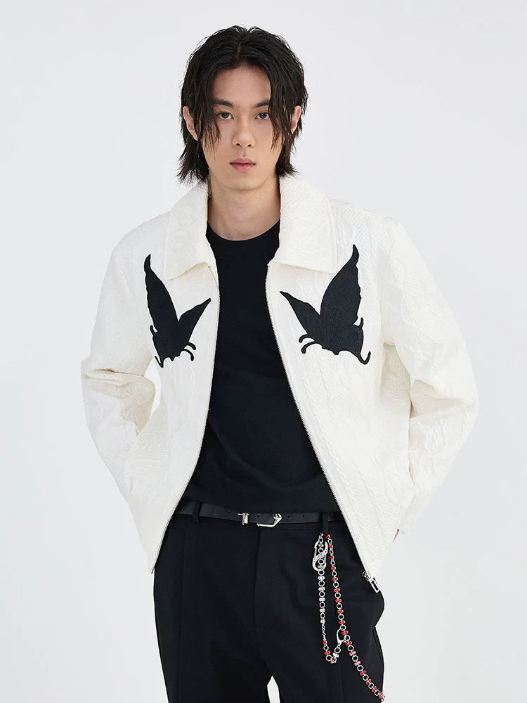Butterfly Embroidery Jacquard Zipper Jacket